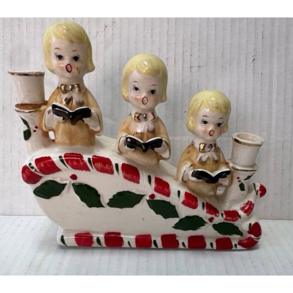 VTG 50's Japan Kitsch Christmas Kids Choir Carolers Porcelain Candle Holder READ